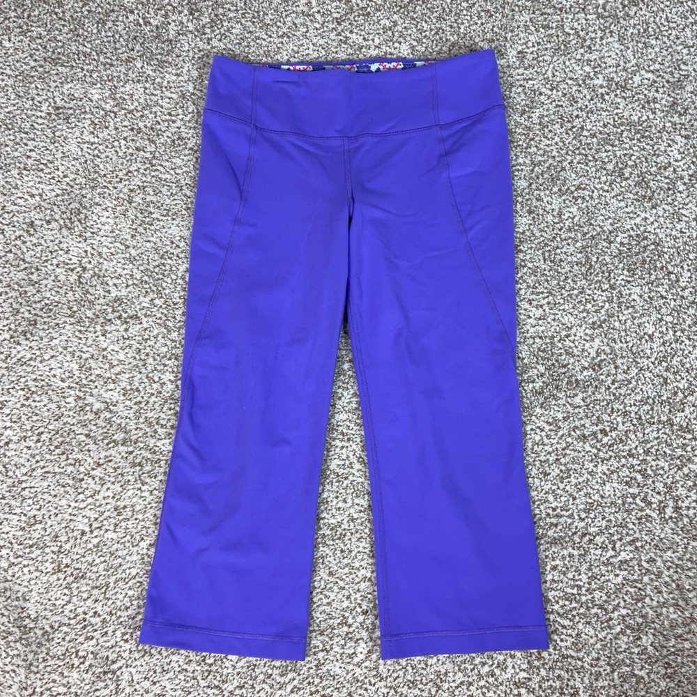 Lululemon Pants Women 8 Purple Blue Groove Crop Flare Leg Gym Slit Hem Gym Sport